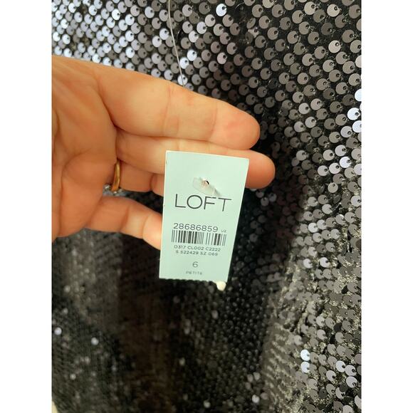 LOFT Ann Taylor Sequin Dress Midnight Blue Black Size 6P Petite Long Sleeve NEW - Picture 6 of 6